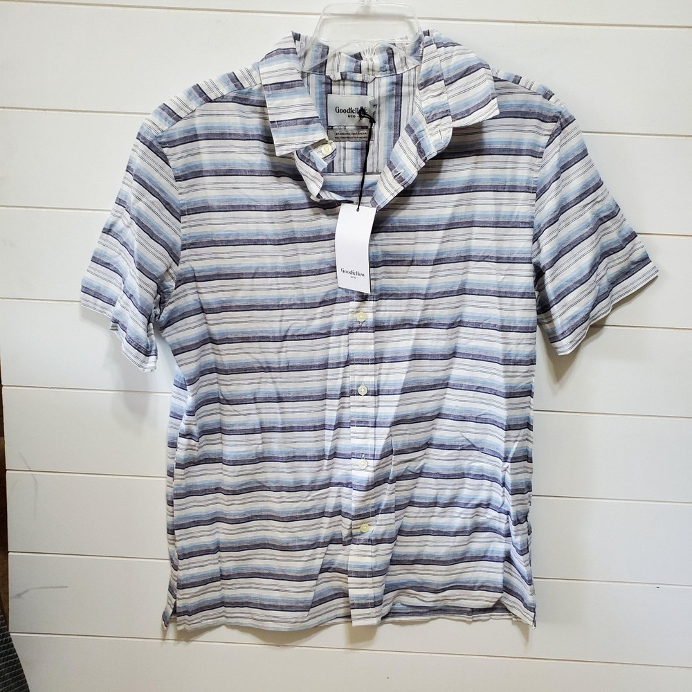 NWT Goodfellow slim men size M short sleeve buttonup Northrop shirt horizon blue